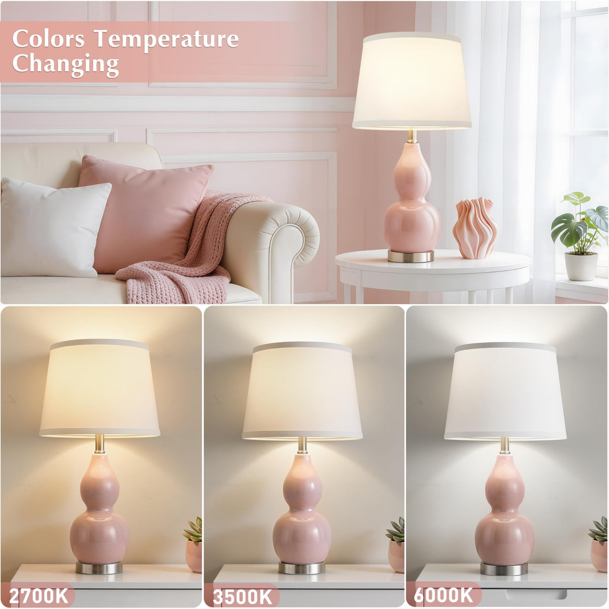 22" Table Lamp Set of 2 (22.63" Pink Gourd)