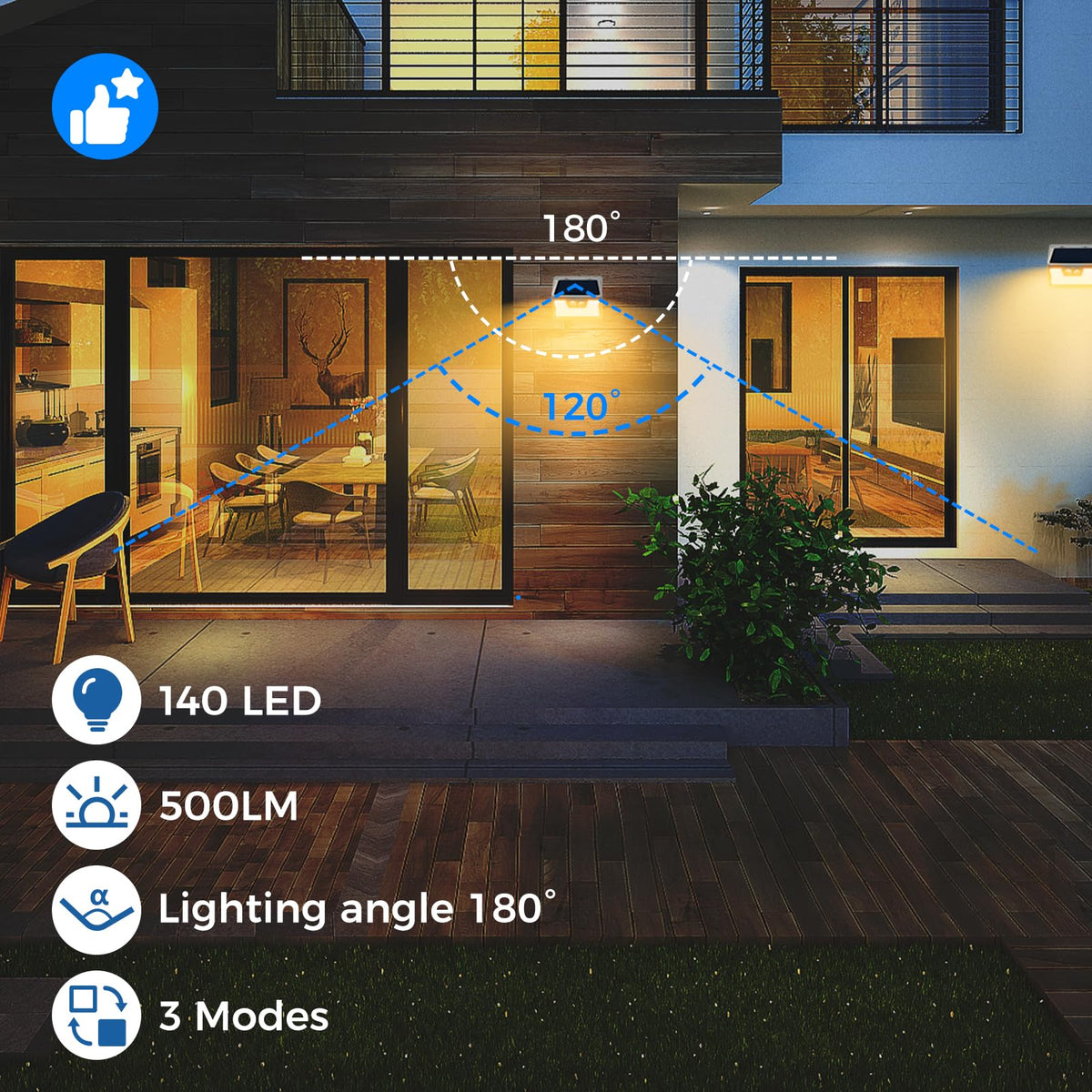 Solar Lights Outdoor Motion Sensor Waterproof (1 Pack / White Frame-Warm)