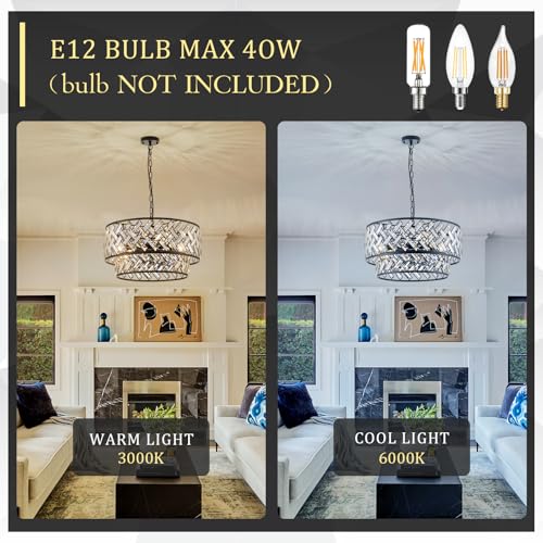 24" Black Crystal Chandelier (Big Drum Black)