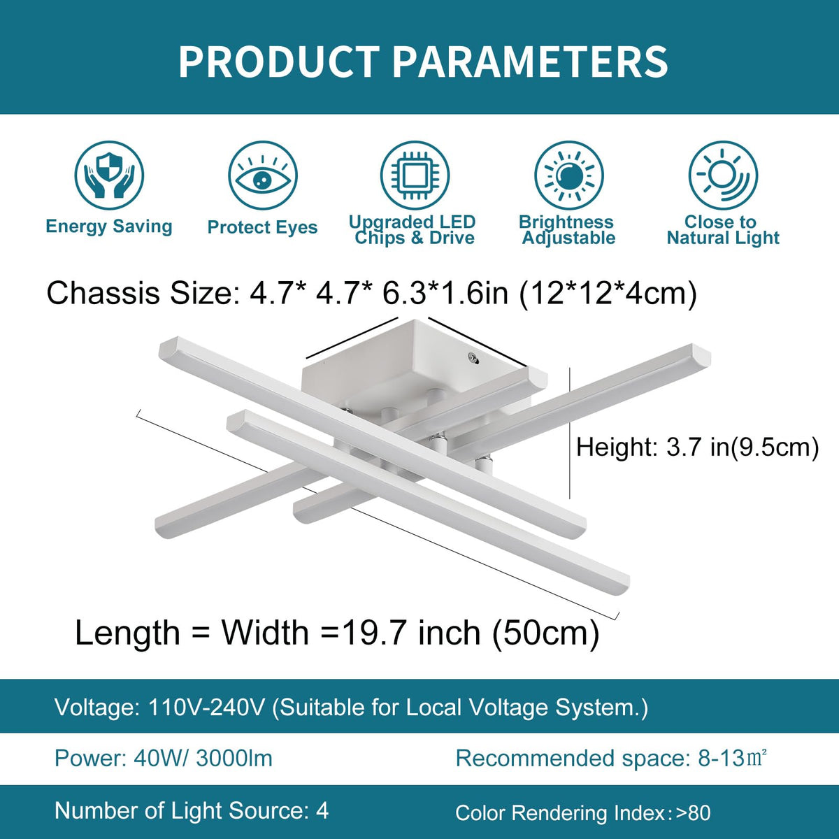Modern Flush Mount LED Ceiling Light Fixture (4-Square-White)