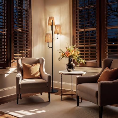 Boho Rattan Floor Lamp (Gold-Rattan 5)