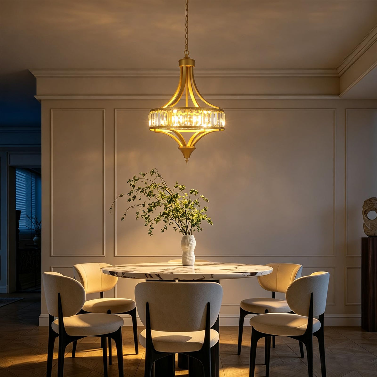 16'' Gold 4 Light Crystal Chandelier for Dining Room (4-Light Gold)