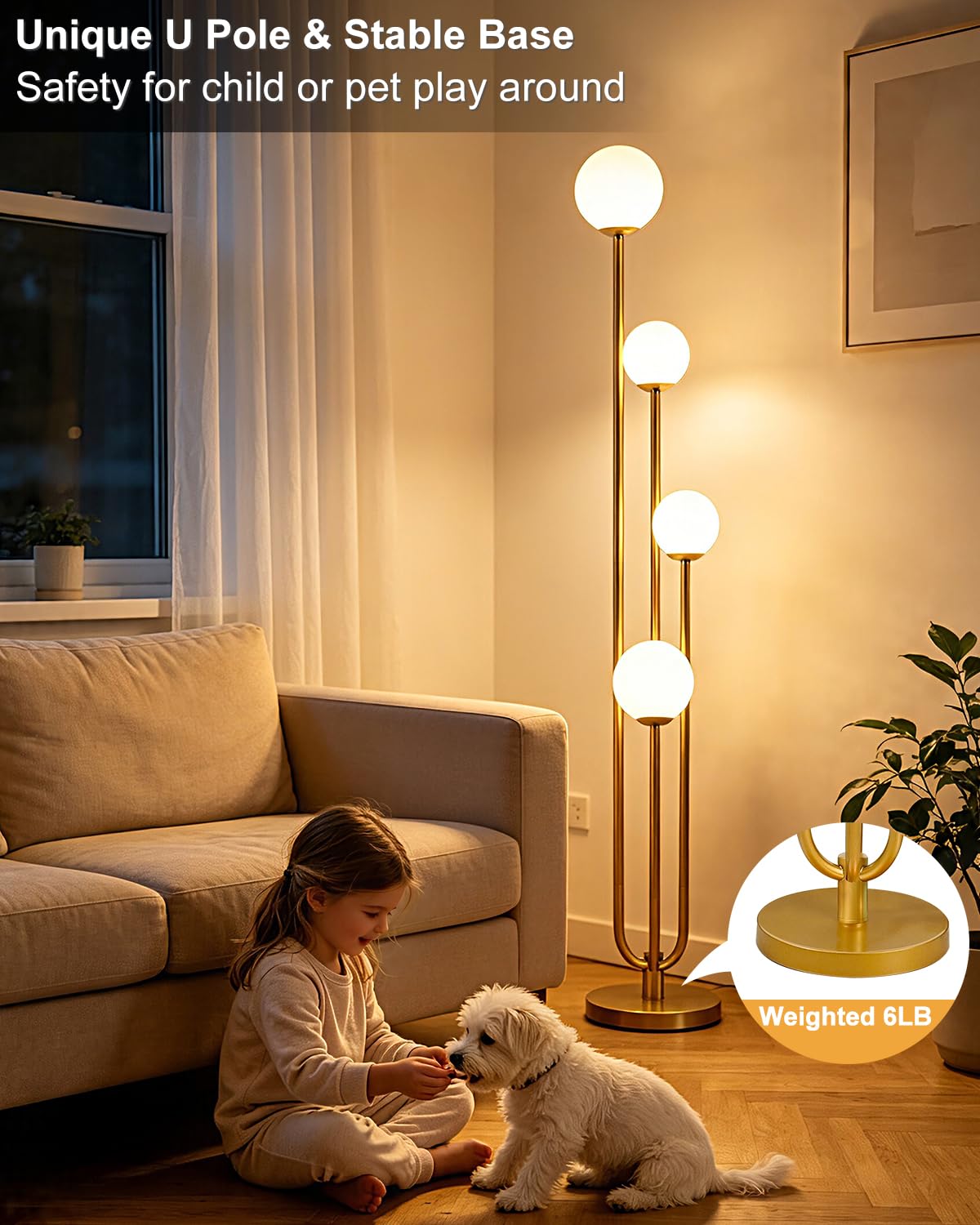 Gold 4 Globe Floor Lamp (Gold-4U)