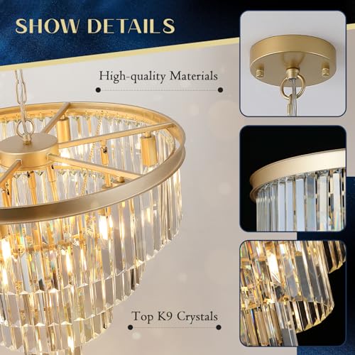 Gold Crystal Chandeliers 12 Lights 24" Luxury Round Chandelier (Gold / Medium-24”)