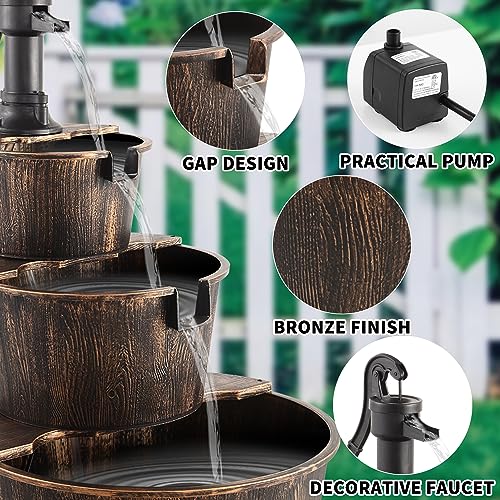 40 Inch 3 Tier Barrel Waterfall Fountain Outdoor Water Fountains Barrel Wood 3 (3-tier)