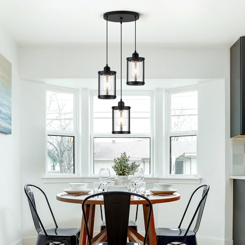 Matte Black 3 (Black + Clear Glass / 3-Light Ceiling Chandelier)
