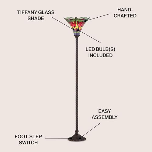 Dragonfly Tiffany Style Torchiere Floor Lamp 71" (Bronze/Green)