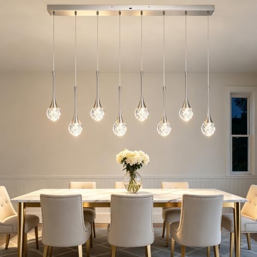 8 Light Rectangle Brushed Nickel Crystal Chandelier (Brushed Nickel / Pendant 8-Light)