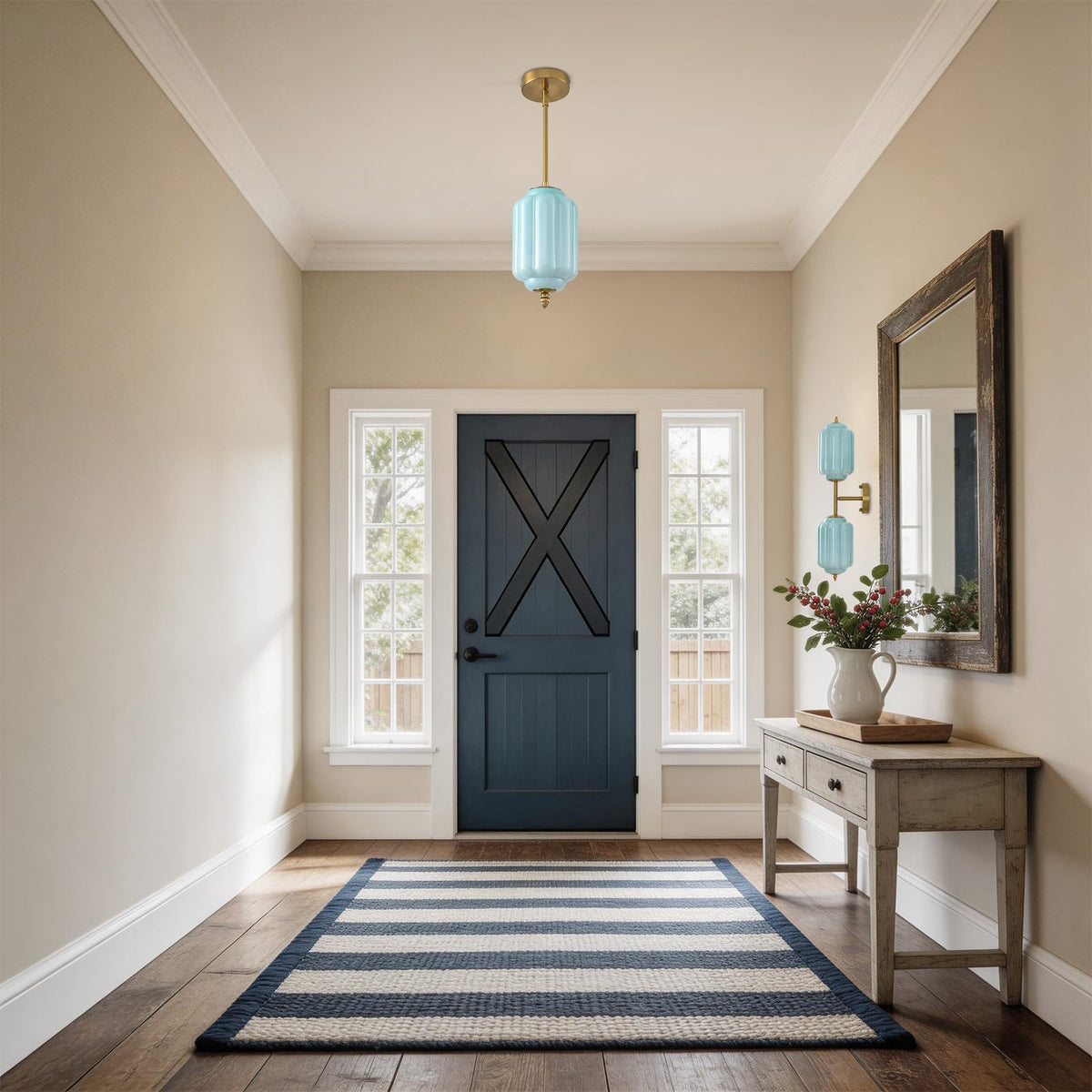 Vintage Blue Glass Pendant Lights 1 Pack 5.5 Inch Mid Century Brass Hanging Ceiling Light (Blue-1 Pack / 5.5 Inch)