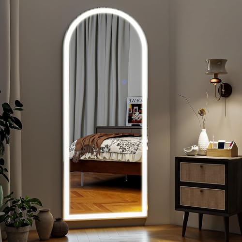 64"x21" LED Arched Mirror Full Length with Dimmable Lights (White / 64"L x 21"W)