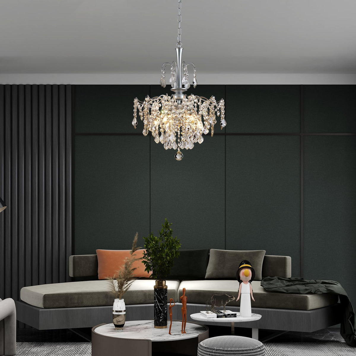Modern Crystal Chandelier (Silver / H 23.6" x W 17.7")