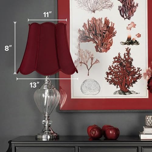 Burgundy Scalloped Lamp Shade for Table Lamps (Burgundy Red-natural faux silk / 8"×13"×11" (Spider)-2 pcs)