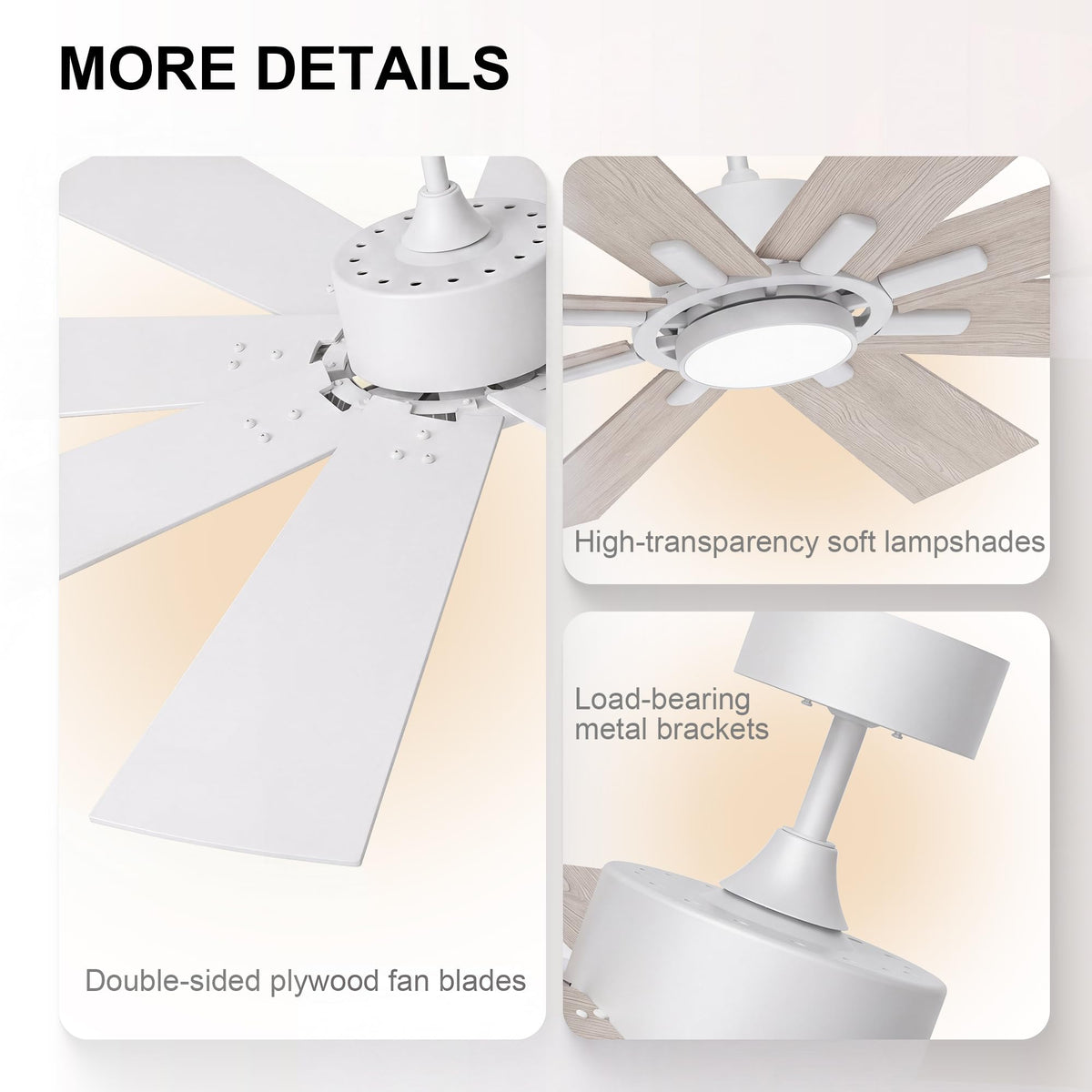 72 Inch Large Ceiling Fan with Lights (White / 72 Inch)