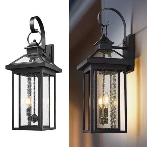 Medium Outside Wall Light Fixture (Black - Seeded Glass / 25.2 Inch - No Function)