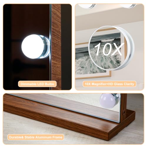 Vanity Mirror with Lights (Wood Grain / 23"L x 18"W)