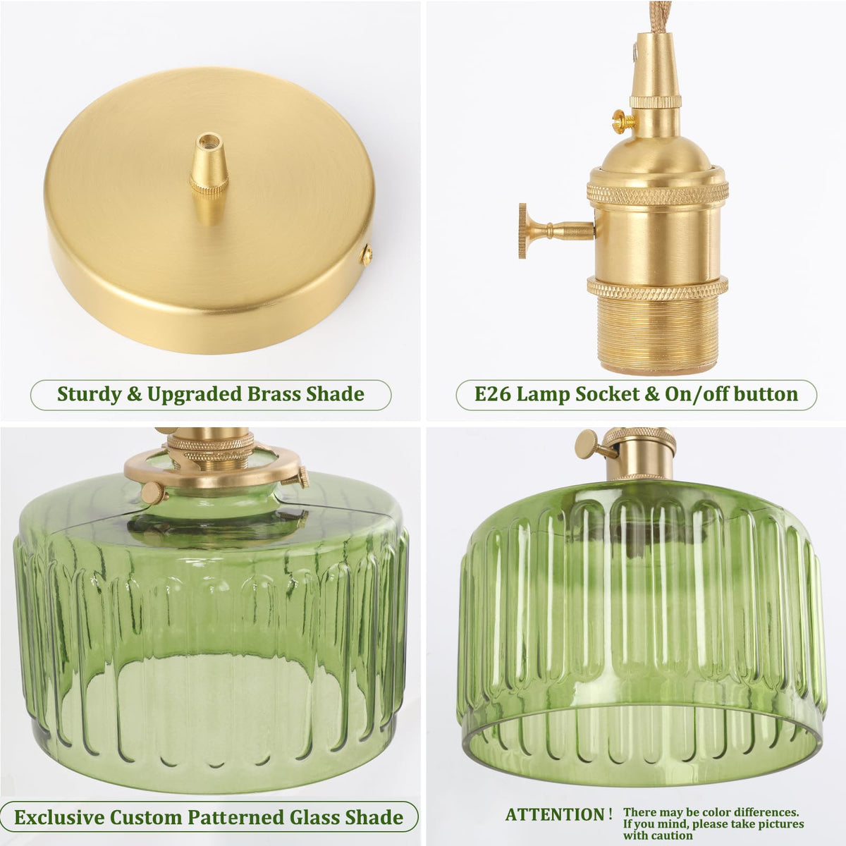 Pendant Light 2 Pack with Green Striped Glass Lmapshade (Z-Striped Green new)