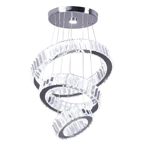 Crystal Chandeliers 4 Rings Chandelier LED Pendant Light Chandelier Ceiling Hanging Light Fixtures for Bedroom Living Room Dining Room Dia