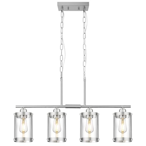 Brushed Nickel 4 (Nickel + Clear Glass / 4-Light, Linear)