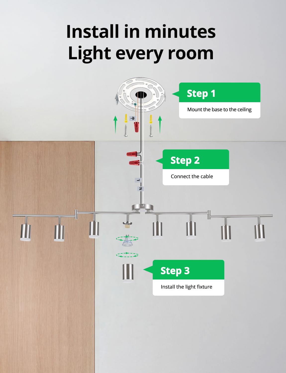 LED Track Lighting Fixtures Ceiling Mount for Kitchen (Nickel / 8 Light (Ceiling Mount))