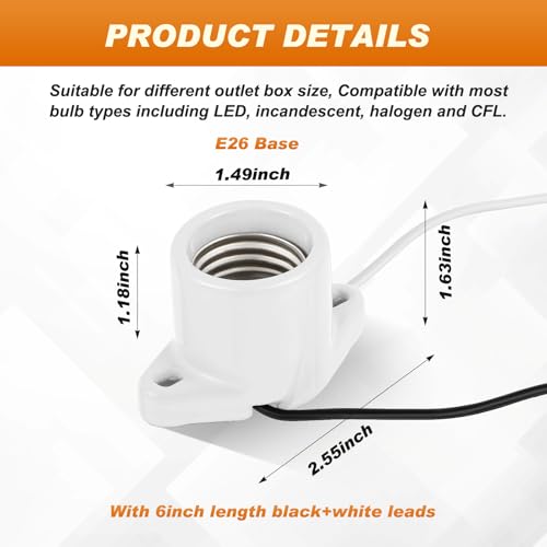 20 Pcs E26 Light Socket Porcelain Keyless Lamp Holder
