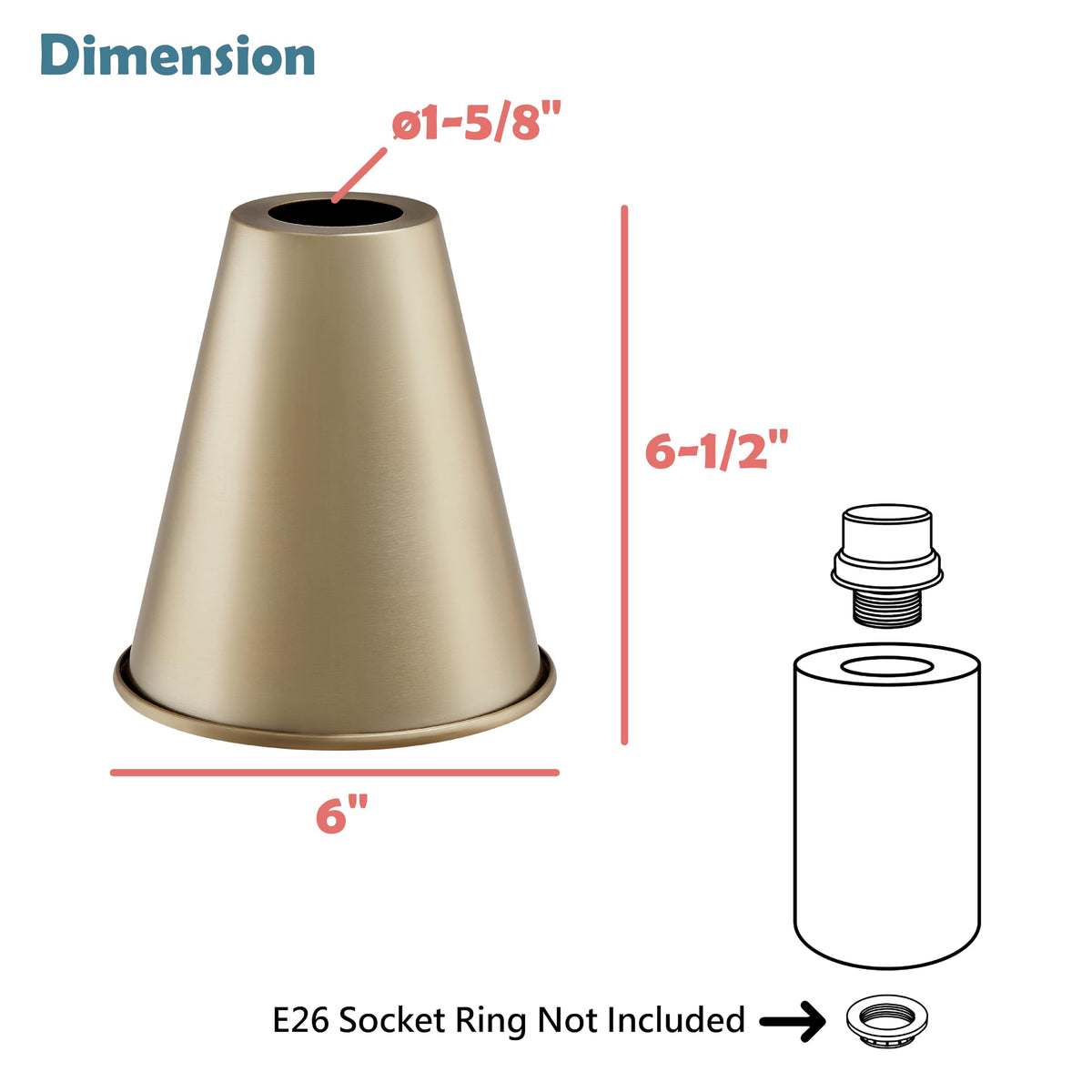 21603-41,Replacement Cone Metal Shade for Pendant Light,Light Bronze,6"W x 6-1/2"H,Center Hole 1-5/8" (Light Bronze with Gold inside)