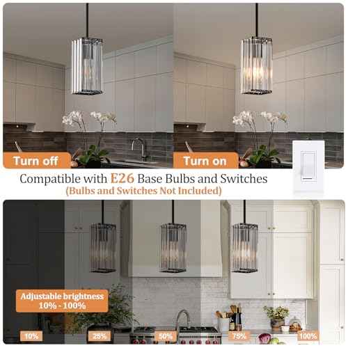 Modern Crystal Pendant Lights Kitchen Island (Black / 1Pack)