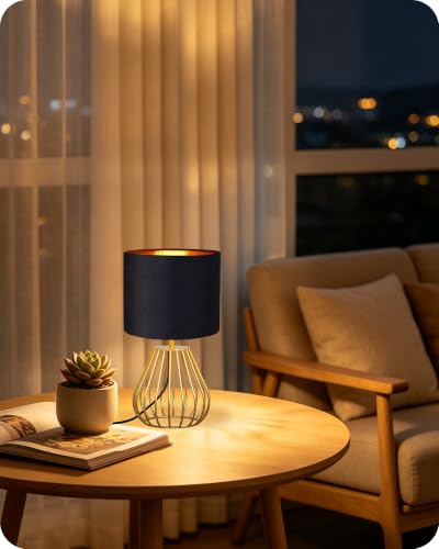 Black and Gold Table Lamp (Black Velvet + Gold)