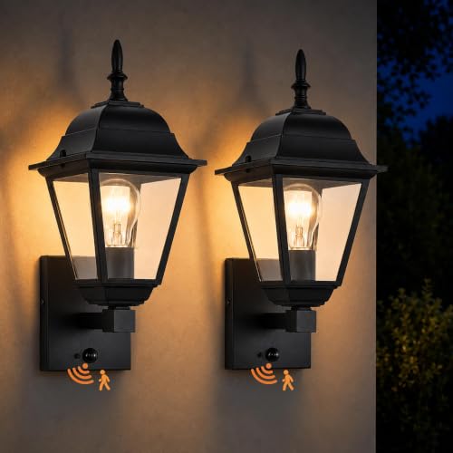 Motion Sensor Outdoor Wall Lights 2 Pack (Black / Motion Sensor)