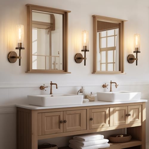 15" Knurled Brass Wall Sconces Set of 2 (Bronze-Crackle Tube / 15″-2 Pack)