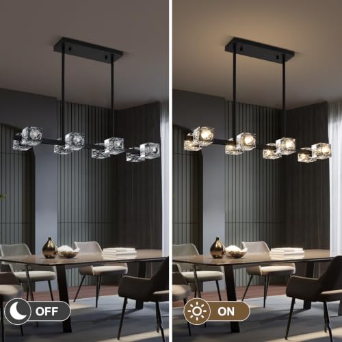 Linear Crystal Living Room Chandelier (8 lights Black)