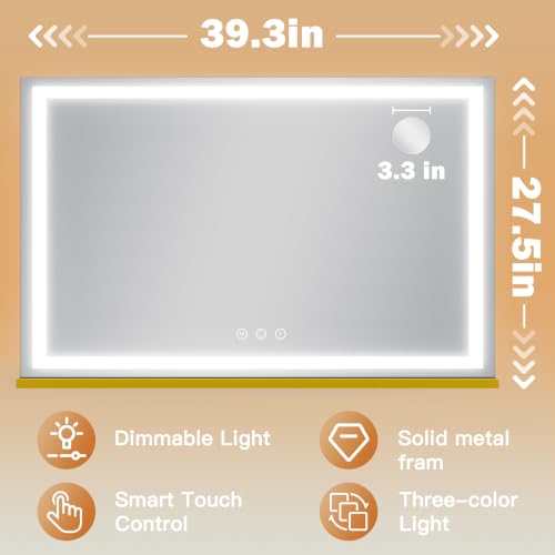 Extra Large Gold Hollywood Vanity Mirror with Lights (Gold / 39"L x 28"W)