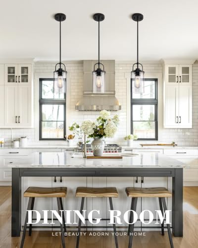 3 Pack Glass Pendant Lights Kitchen Island (Matte Black / 3 Pack)