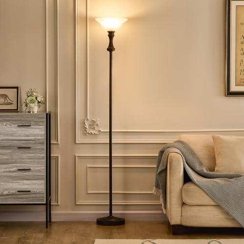 Torchiere Brown Floor Lamp for Living Room with Glass Shade (Brown 1 Head)