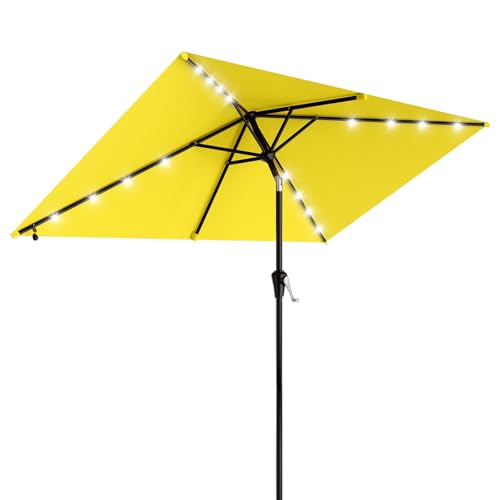 6.5' x 10' Rectangular Patio Umbrella with Solar Lights (Yellow / 6.5X10 FT)