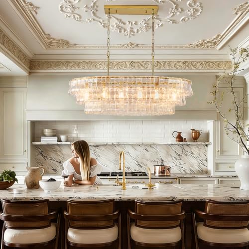 39in Large Chandelier Gold (Rectangle Clear & Gold Chain / 39.37in)