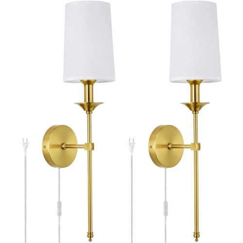 2 Pack Modern Fabric Wall Sconce with Switch for Bedroom Fire Place