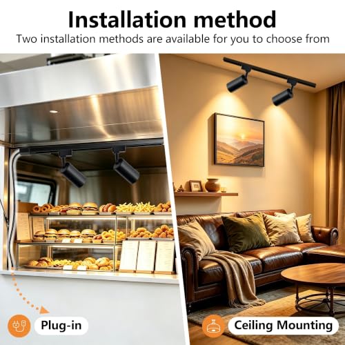 Plug in LED Track Lighting Kit H Type 4000K 2PCS 20W Black (1.4FT Track Kit)