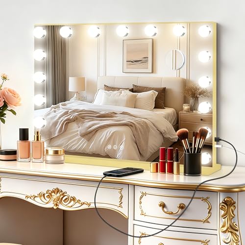 Vanity Mirror with Lights (Gold / 28"L x 20"W)