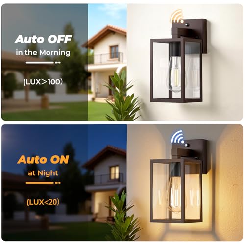 2 Pack Dusk to Dawn Outdoor Wall Light Fixtures (Dark Chocolate)