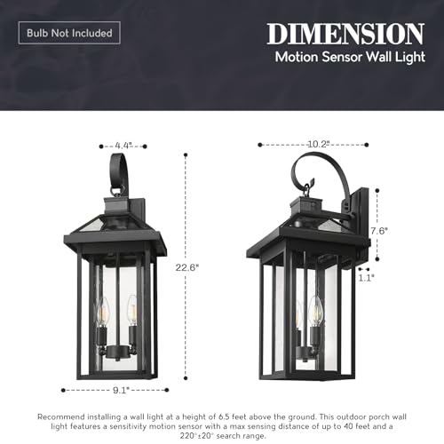 22.6'' Motion Sensor Exterior Wall Light (Black - Seeded Glass / 22.6 Inch - Motion Sensor)