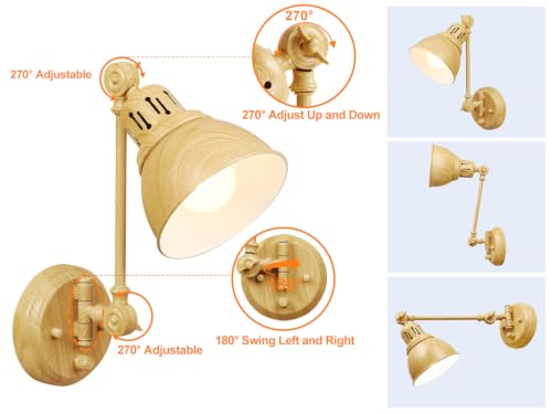 2 Pack Plug in Wall Sconces with Remote Control (Oak-2 PACK(Bulbs+Remote))