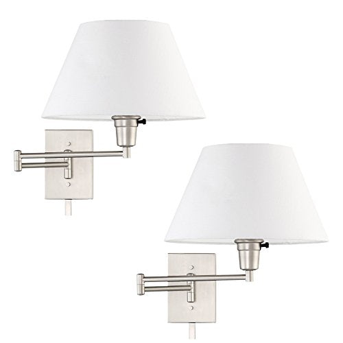 Cambridge 15" Modern Swing Arm Wall Sconce + 3 (Brushed Nickel,White Shade,2-Pack)