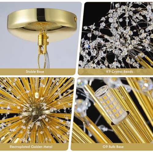 48 Inch Extra Large Dandelion Crystal Chandelier Gold Modern Light Fixture (Gold-Dandelion(D48"))