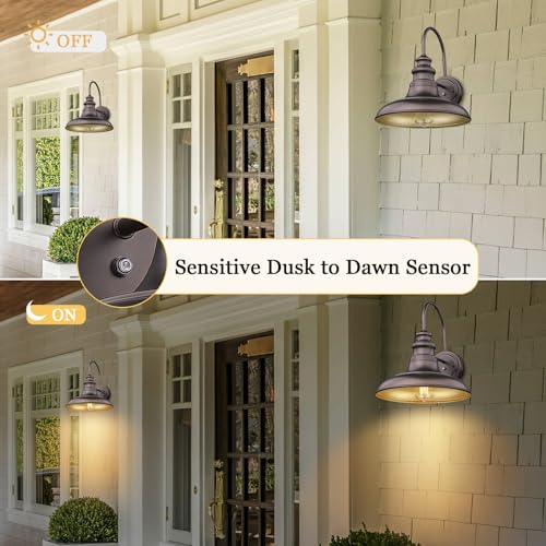 Dusk to Dawn Sensor Outdoor Barn Light Fixture Outdoor Wall Sconce Farmhouse Wall Mount Lights Exterior Light Fixture Bronze Finish Industrial Wall Lantern for Porch (Oil-Rubbed Bronze / 03-DDRZ004-4PACK(Dusk to Dawn))