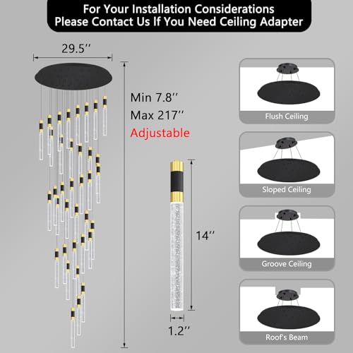 36 Lights Modern Chandelier LED Light Fixtures Adjustable High Ceiling Long Light Chandelier for Hallway Foyer Dimmable Lights with Remote Living Dining Ceiling Pendant Lighting (36 lights Cylindrical)