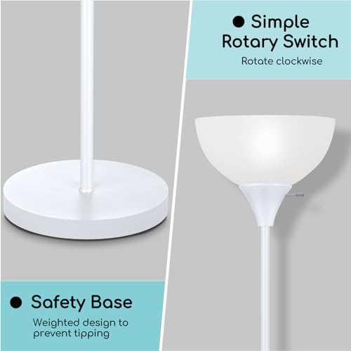 Floor Lamp LED Standing Lamps with White Plastic Shade (White)