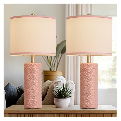27" Farmhouse Table Lamp Set of 2 for Living Room Bedroom (Pink / 27")