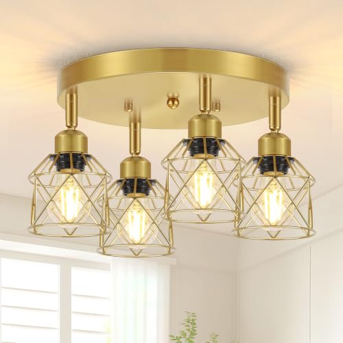 4 Light Brushed Gold Kitchen Light Fixtures Ceiling Mount (Gold / 4-Light)