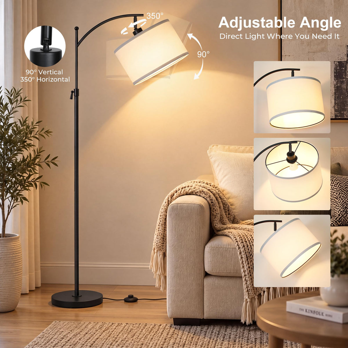 Black Arc Floor Lamp 55 (Black+White Shade-Arc)