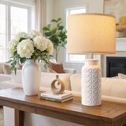 22.6" Ceramic Bedside Table Lamp for Bedroom Nightstands (White)